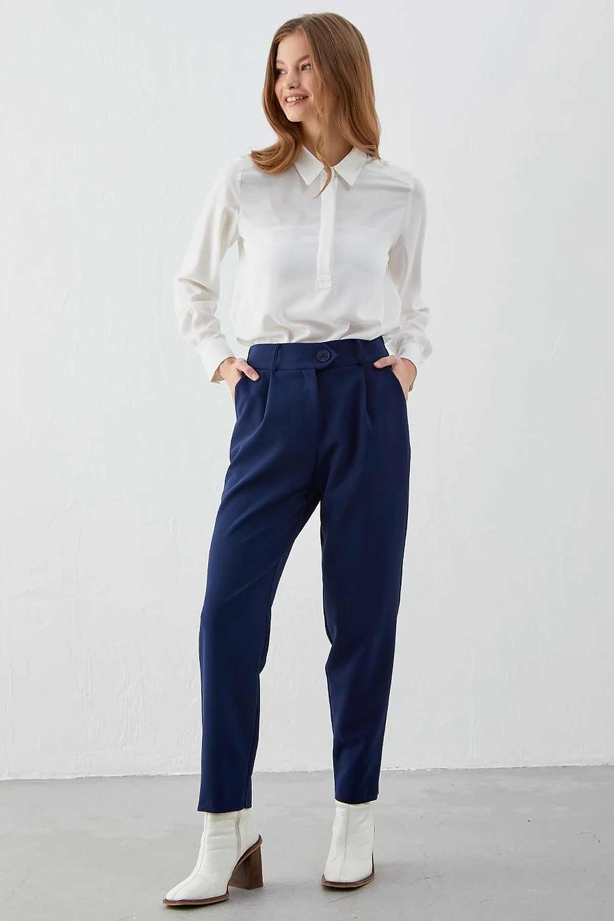 Beli Lastikli Slouchy Pantolon Lacivert