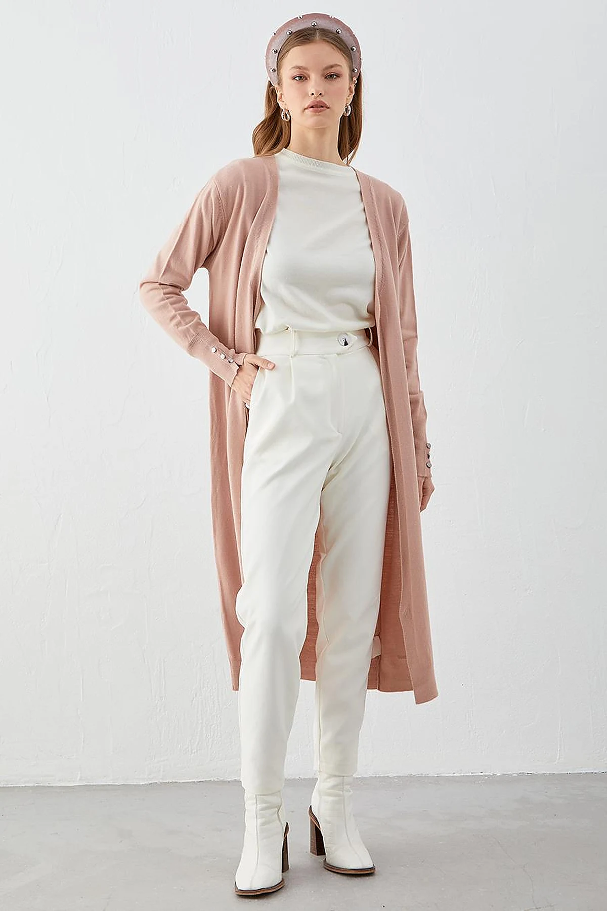  Long Knitwear Cardigan Powder
