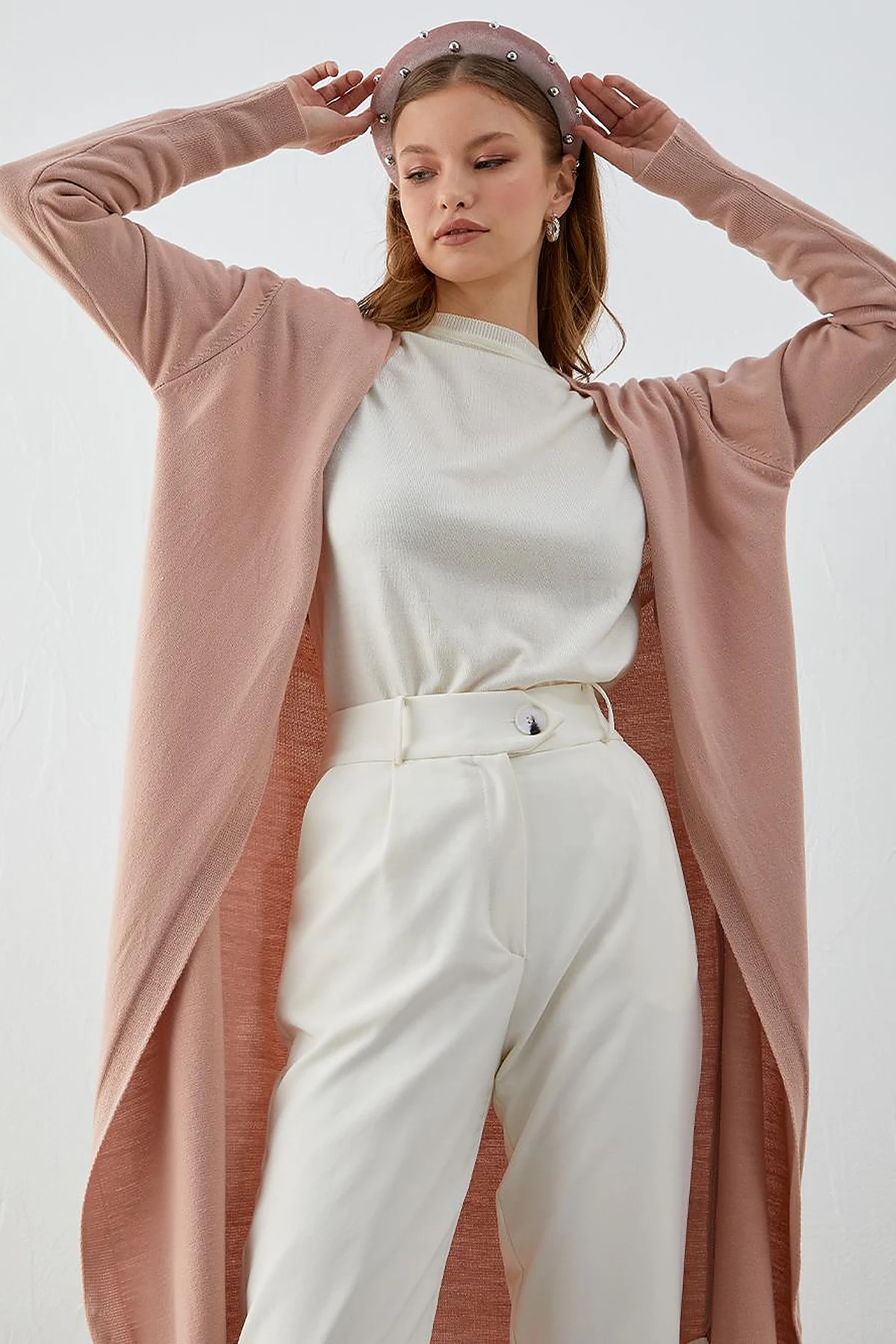  Long Knitwear Cardigan Powder