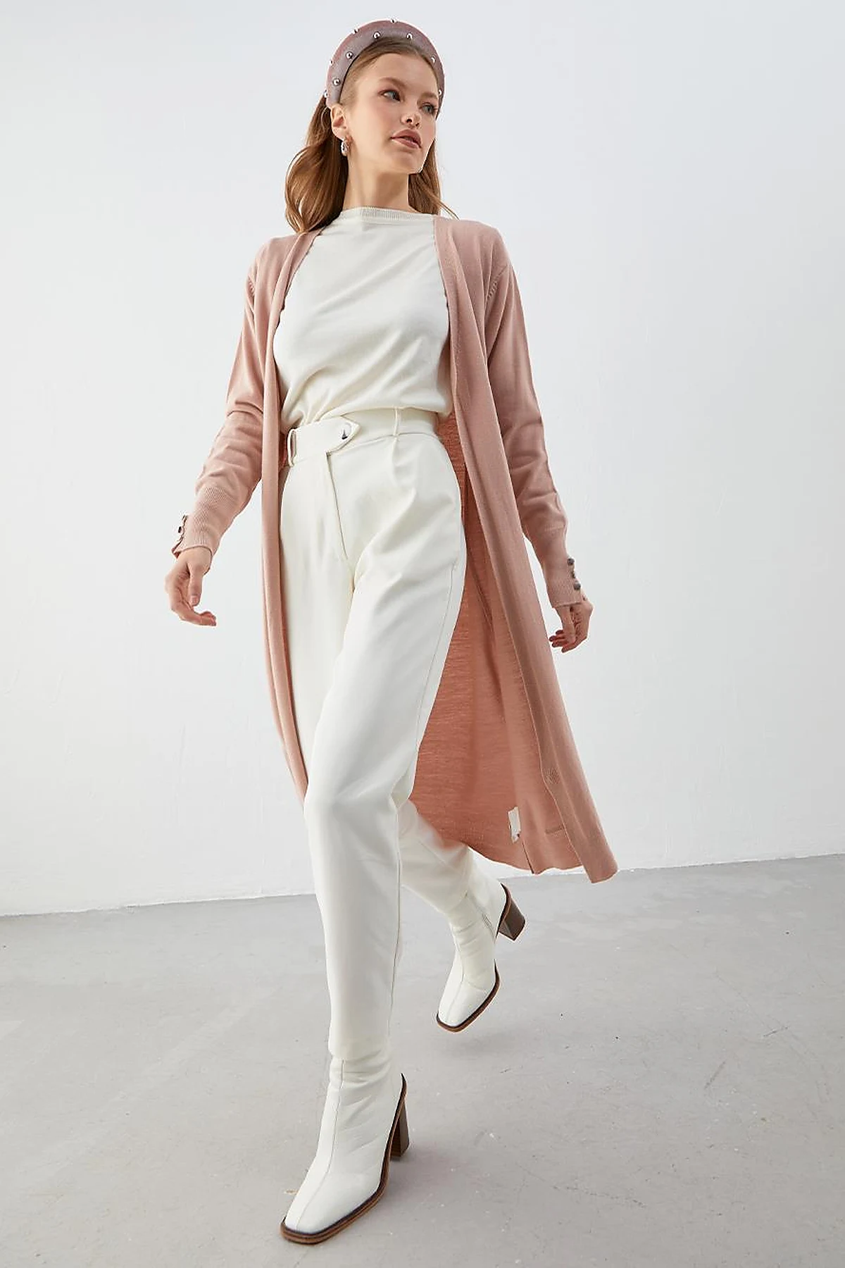  Long Knitwear Cardigan Powder
