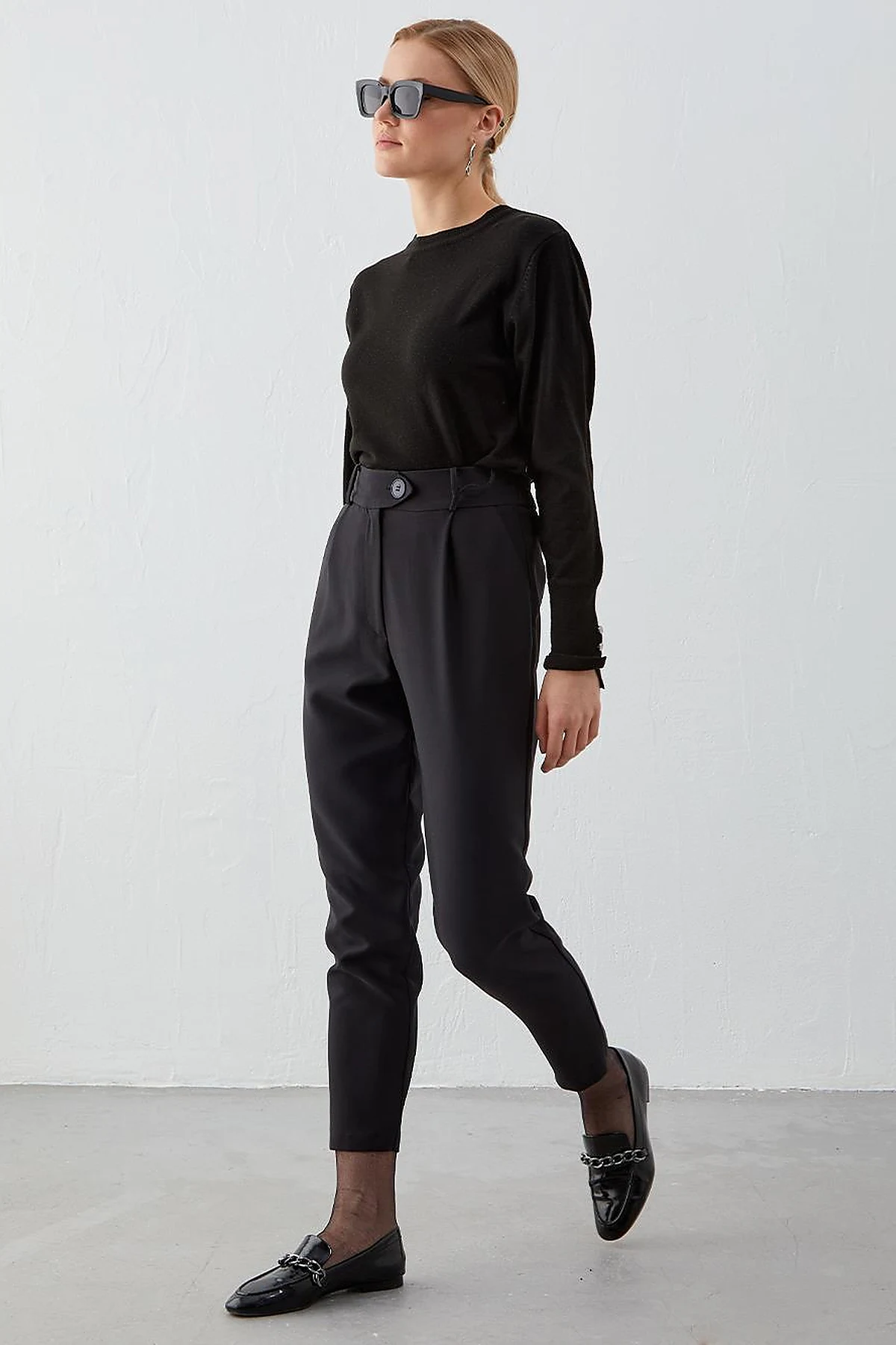 Beli Lastikli Slouchy Pantolon Siyah