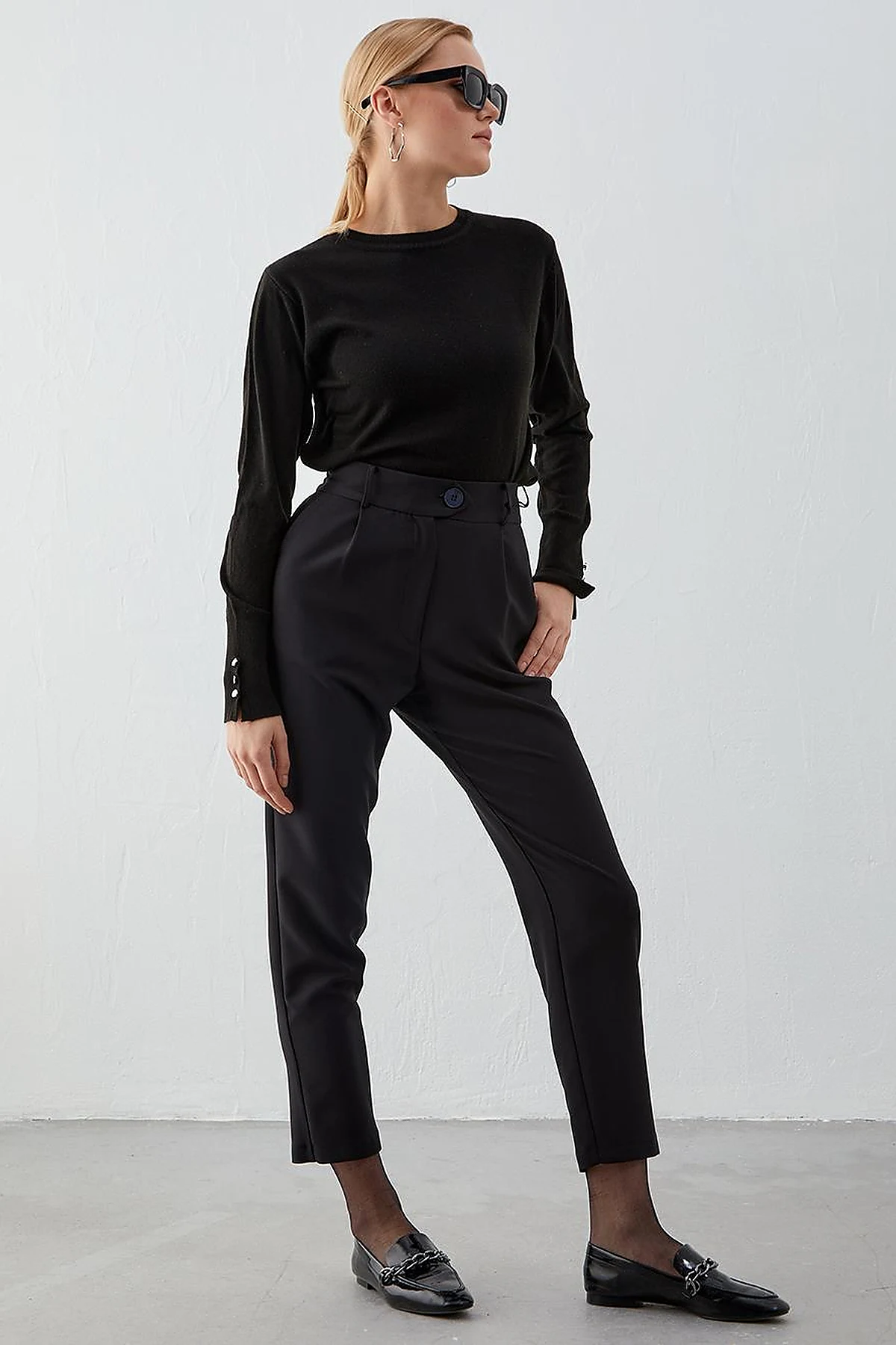 Beli Lastikli Slouchy Pantolon Siyah