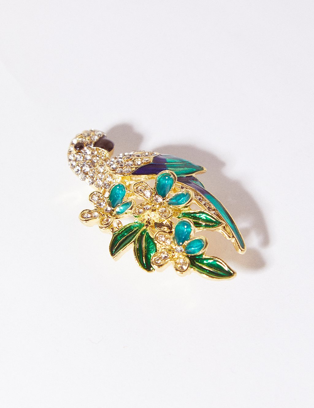 Parrot Figured Stone Brooch Gold