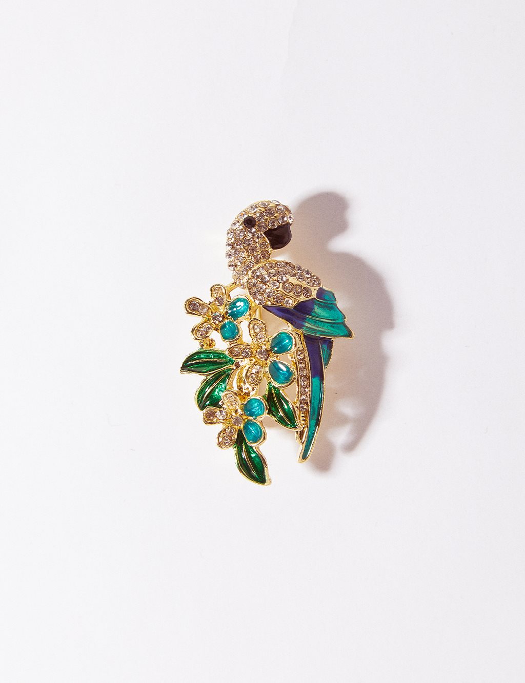 Parrot Figured Stone Brooch Gold