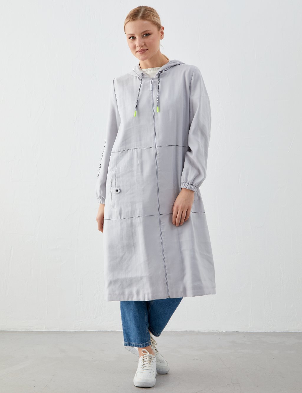 Punto Stitched Hooded Trench Coat Grey