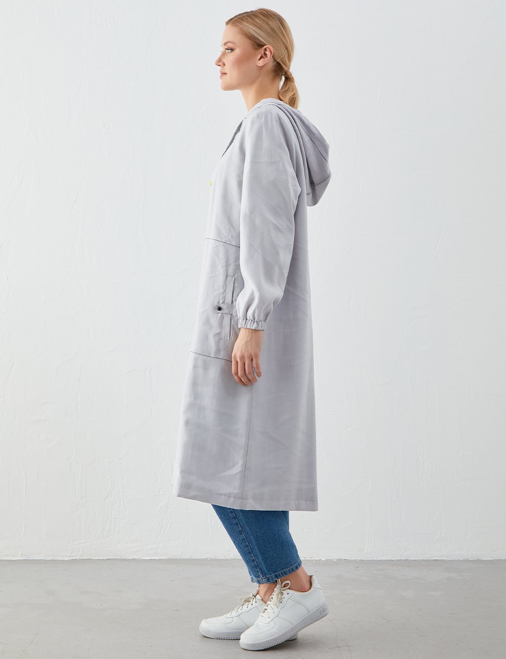 Punto Stitched Hooded Trench Coat Grey