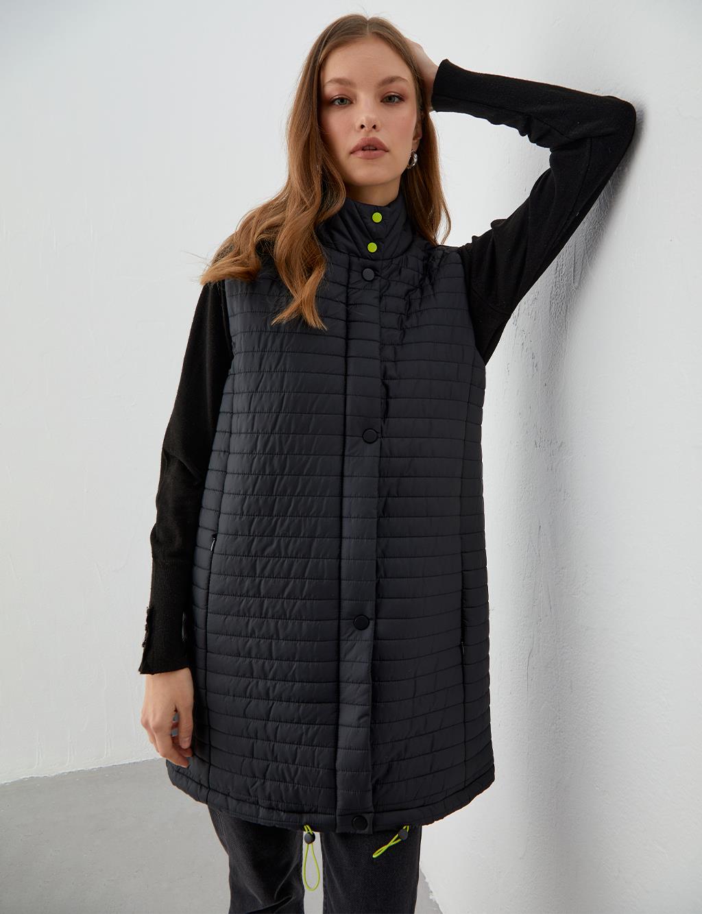 Thin Slice Quilted Inflatable Vest Black