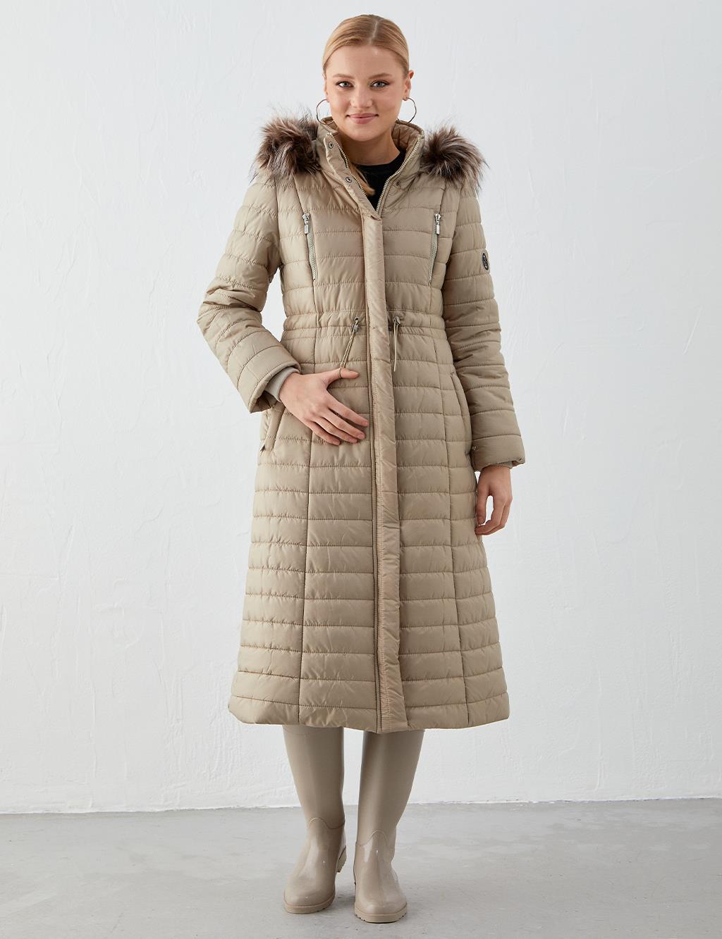 Fur Collar Quilted Down Jacket Mink