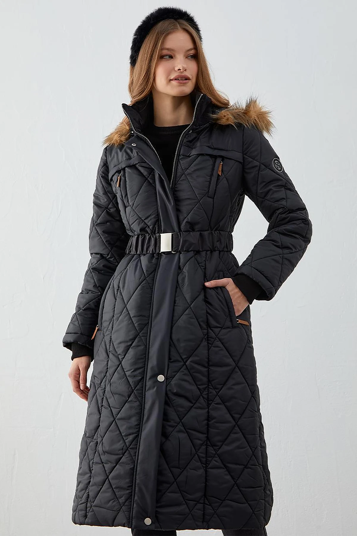 Diamond Quilted Puffer Coat Black