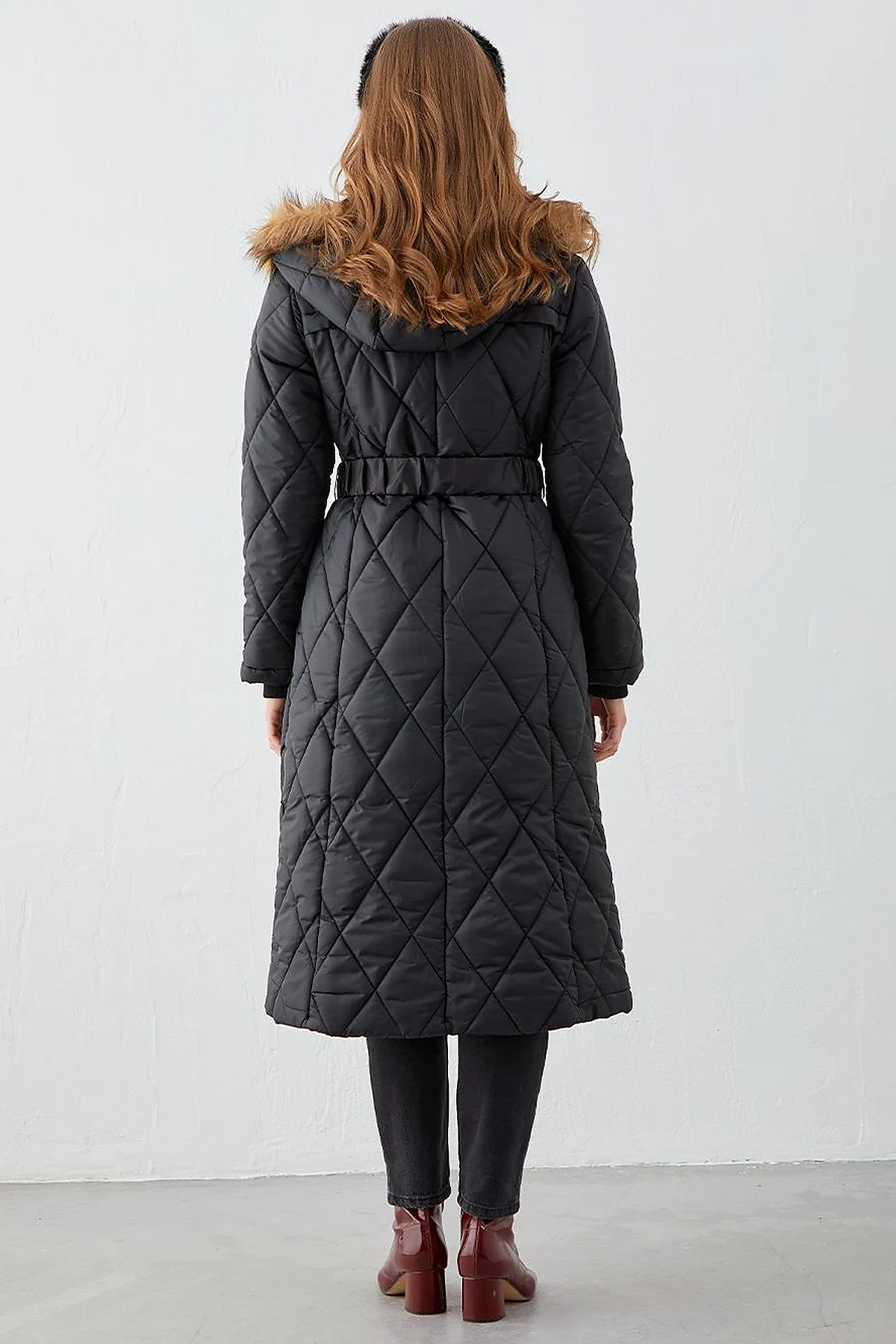 Diamond Quilted Puffer Coat Black
