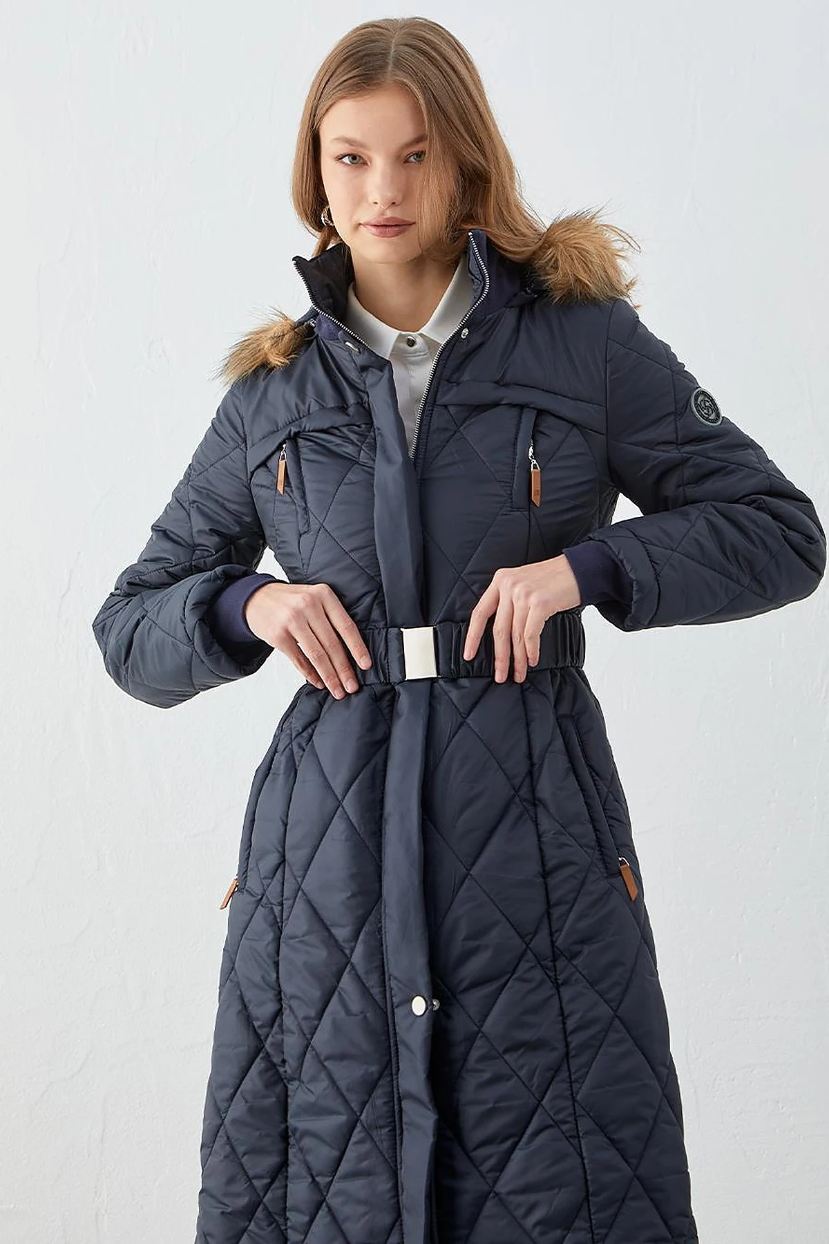 Diamond Quilted Puffer Coat Dark Navy