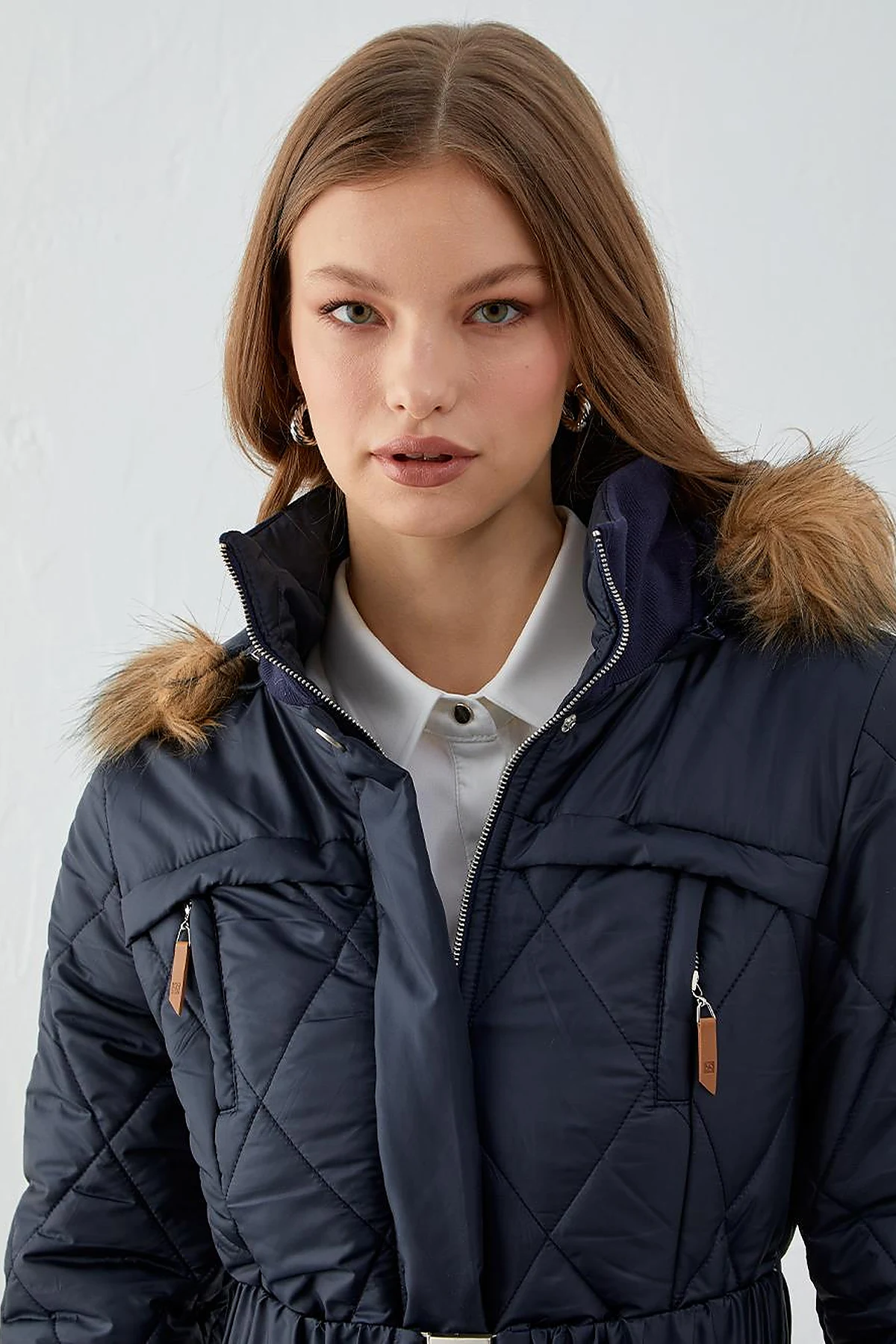 Diamond Quilted Puffer Coat Dark Navy