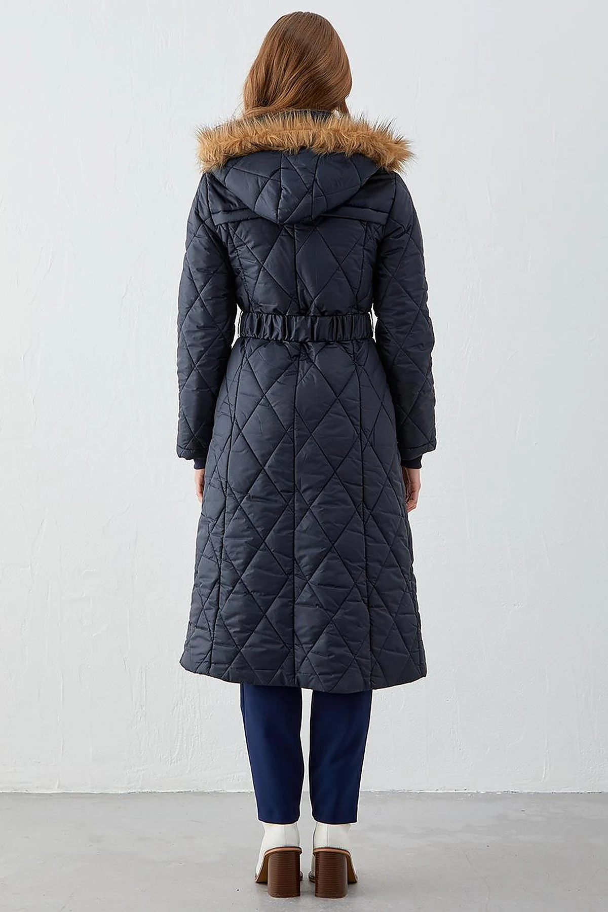 Diamond Quilted Puffer Coat Dark Navy