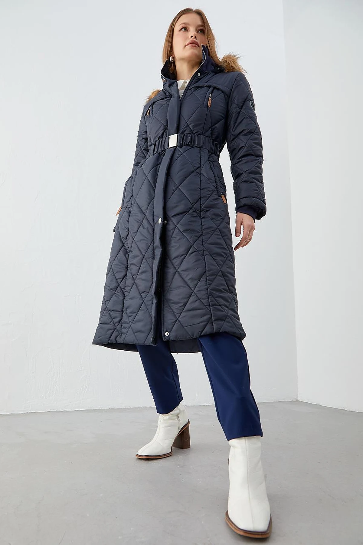 Diamond Quilted Puffer Coat Dark Navy
