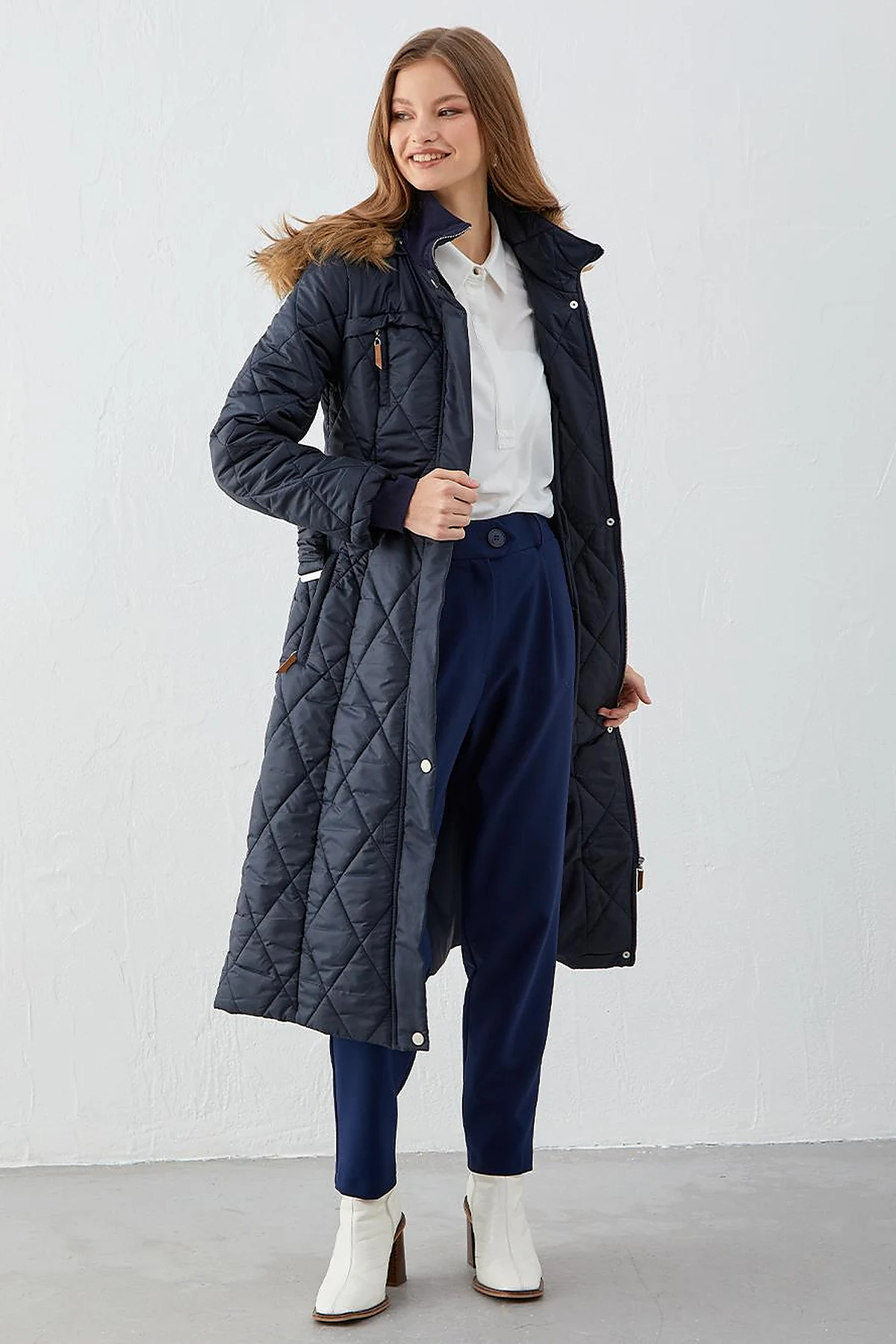 Diamond Quilted Puffer Coat Dark Navy