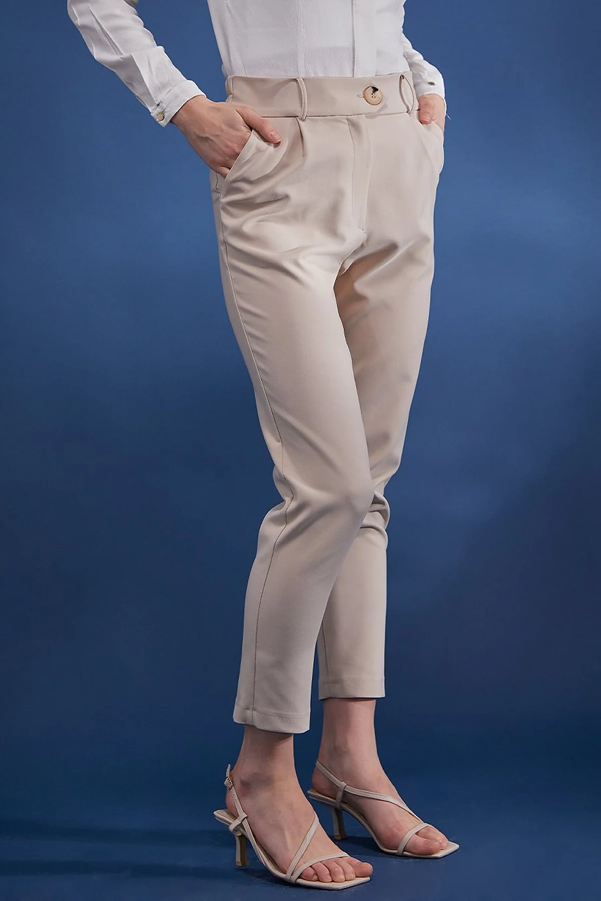 Beli Lastikli Slouchy Pantolon Bej