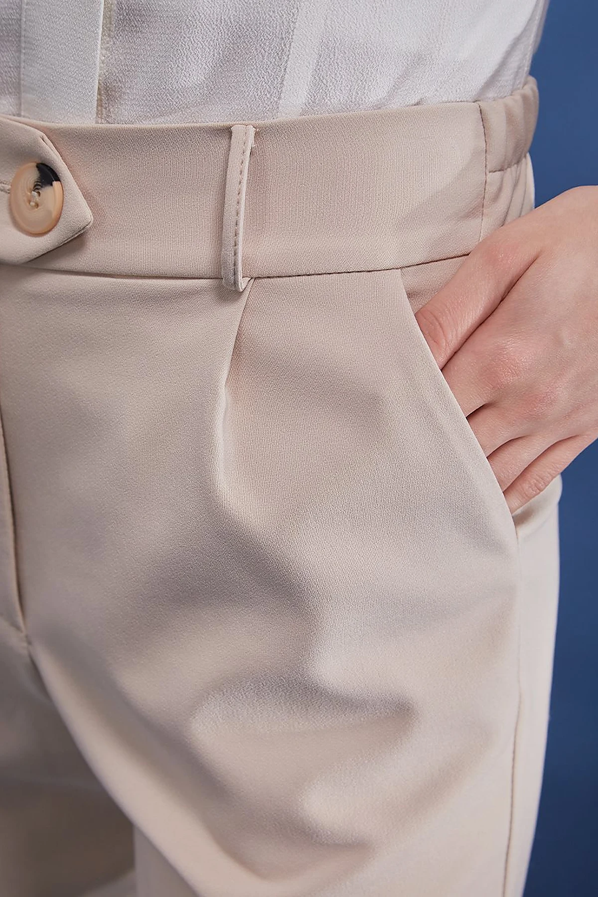Beli Lastikli Slouchy Pantolon Bej