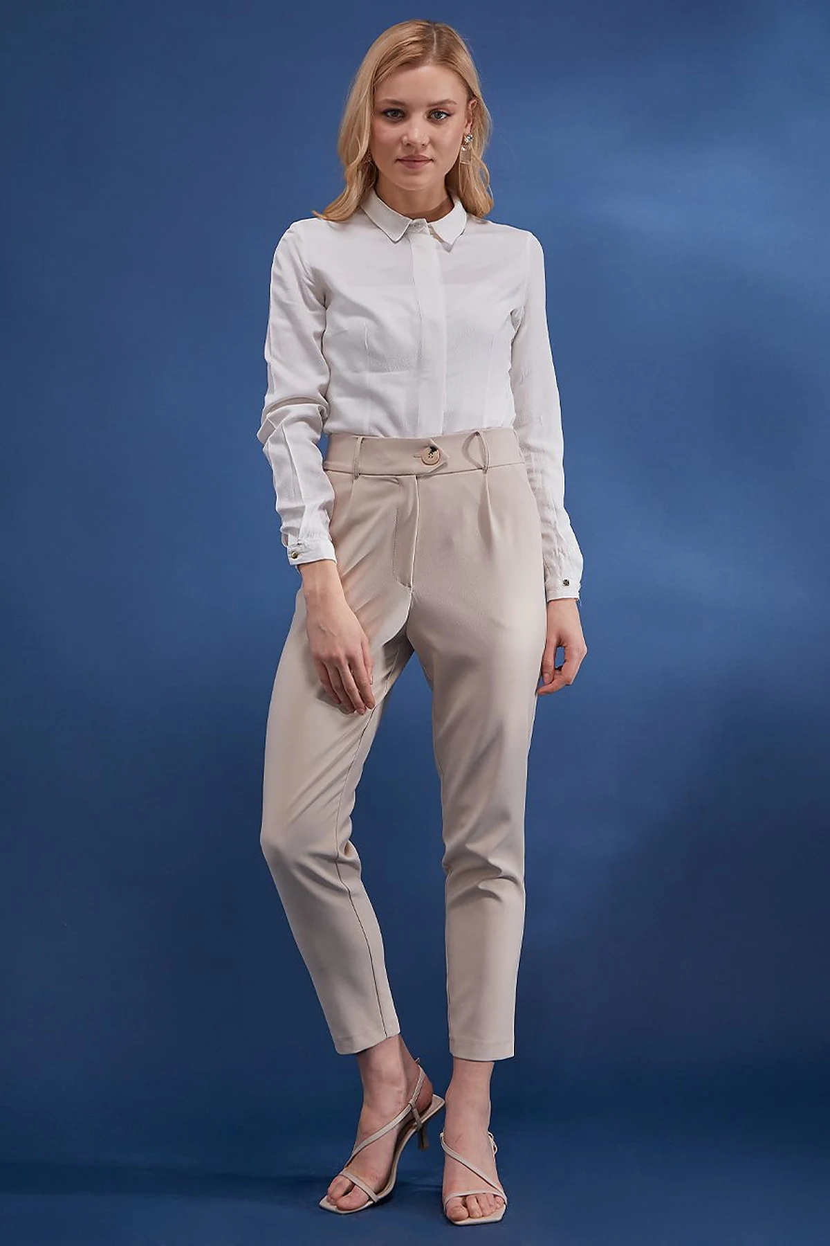 Beli Lastikli Slouchy Pantolon Bej
