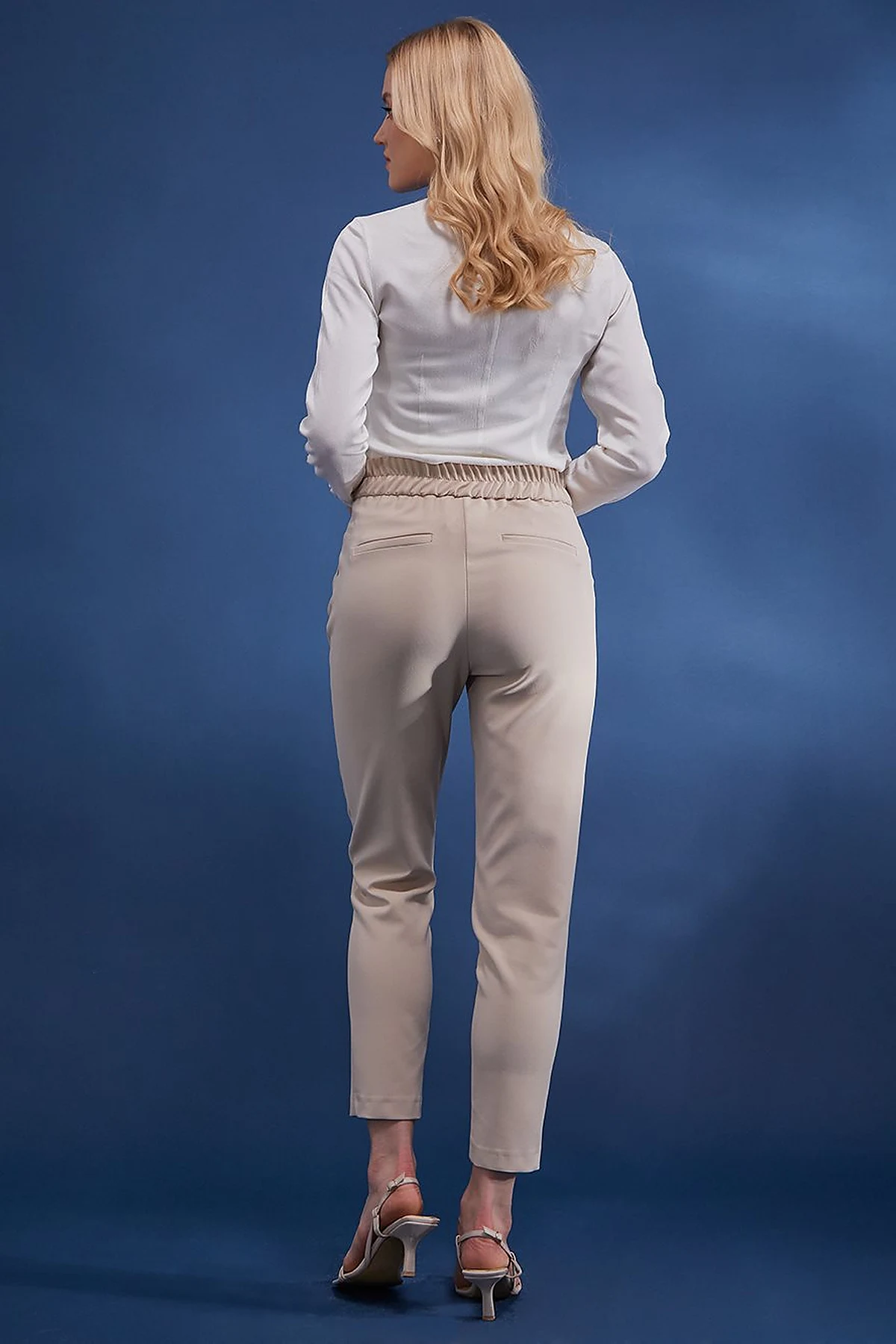 Beli Lastikli Slouchy Pantolon Bej