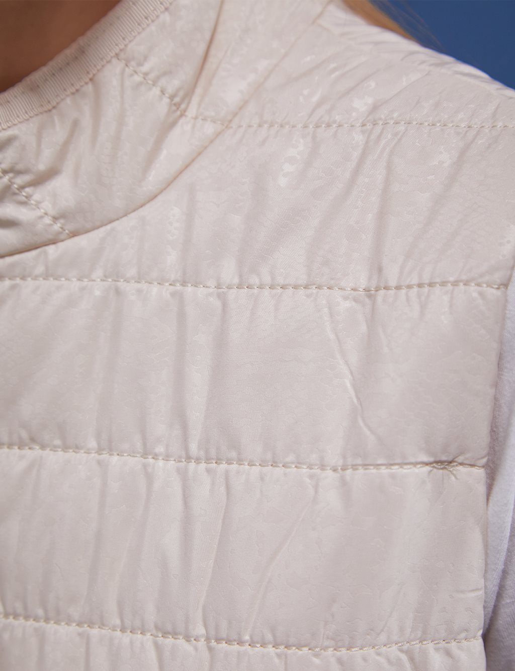 Waist Pleated Grandad Collar Inflatable Vest Cream