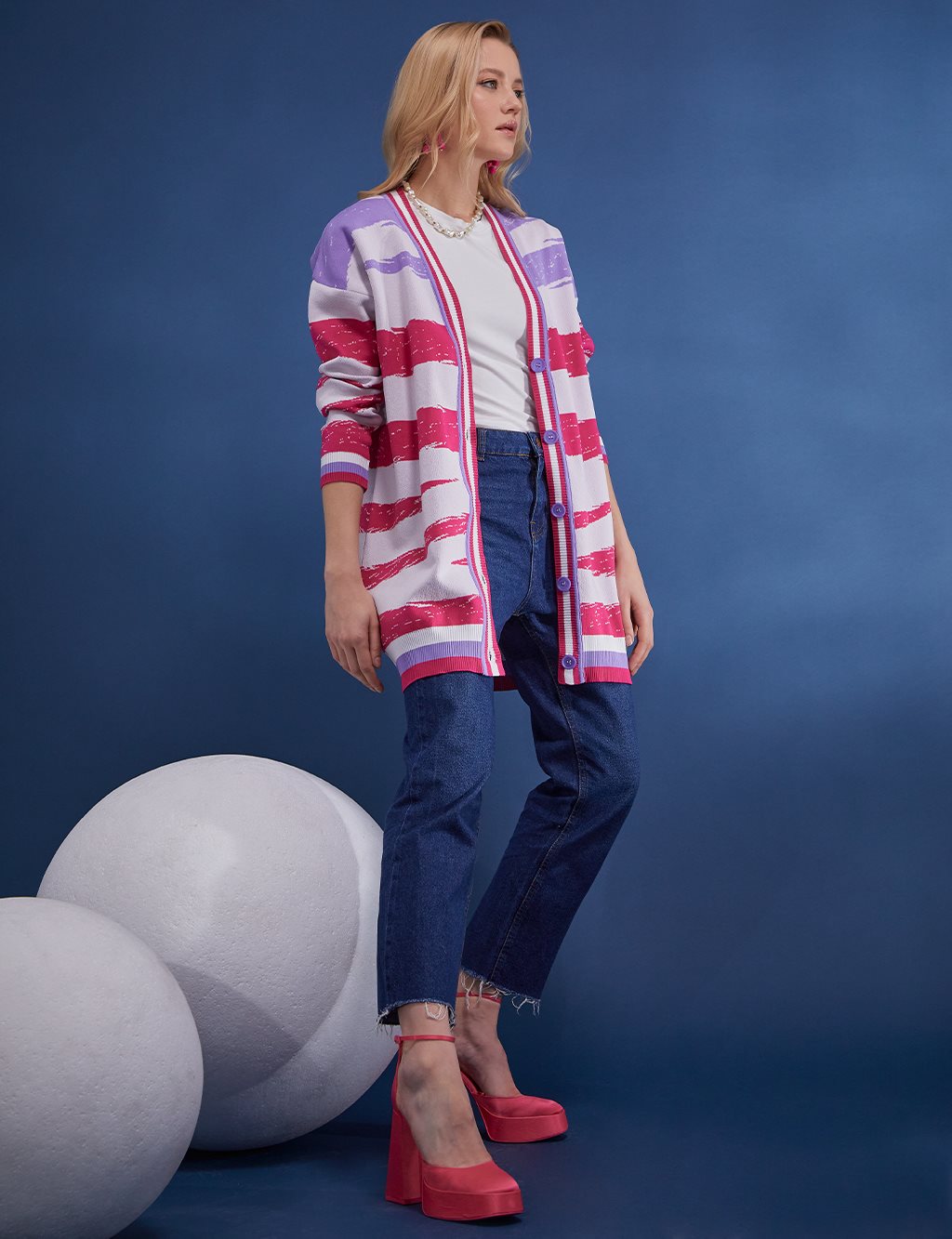 Abstract Patterned Cardigan Fuchsia