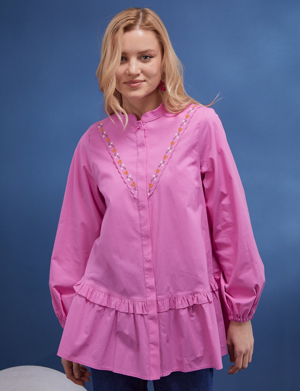 Frilly Embroidered Blouse Candy Pink