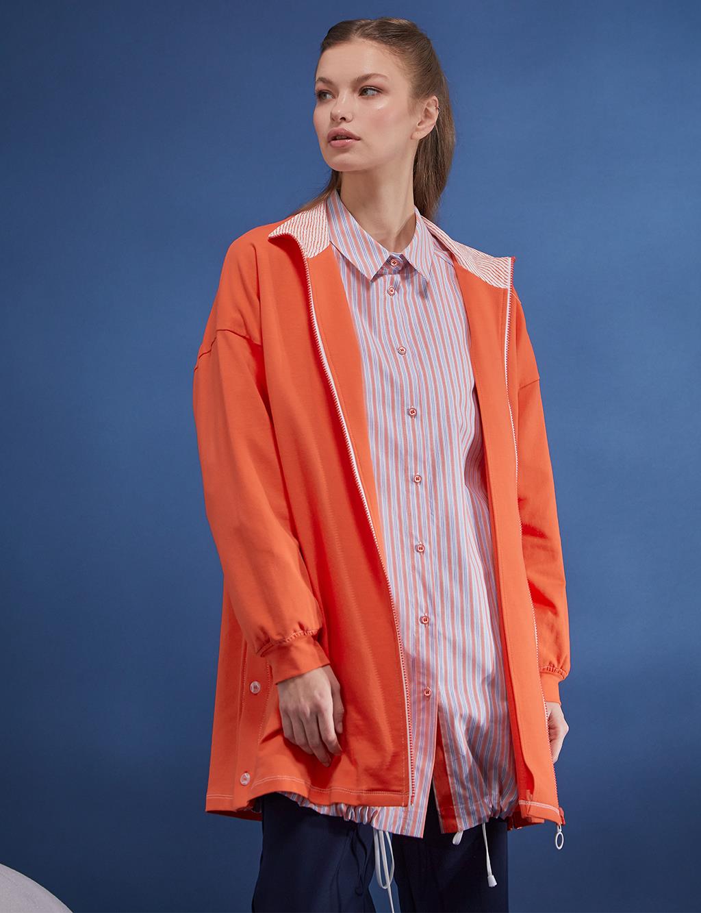 Punto Stitched Stand Up Sweatshirt Coral