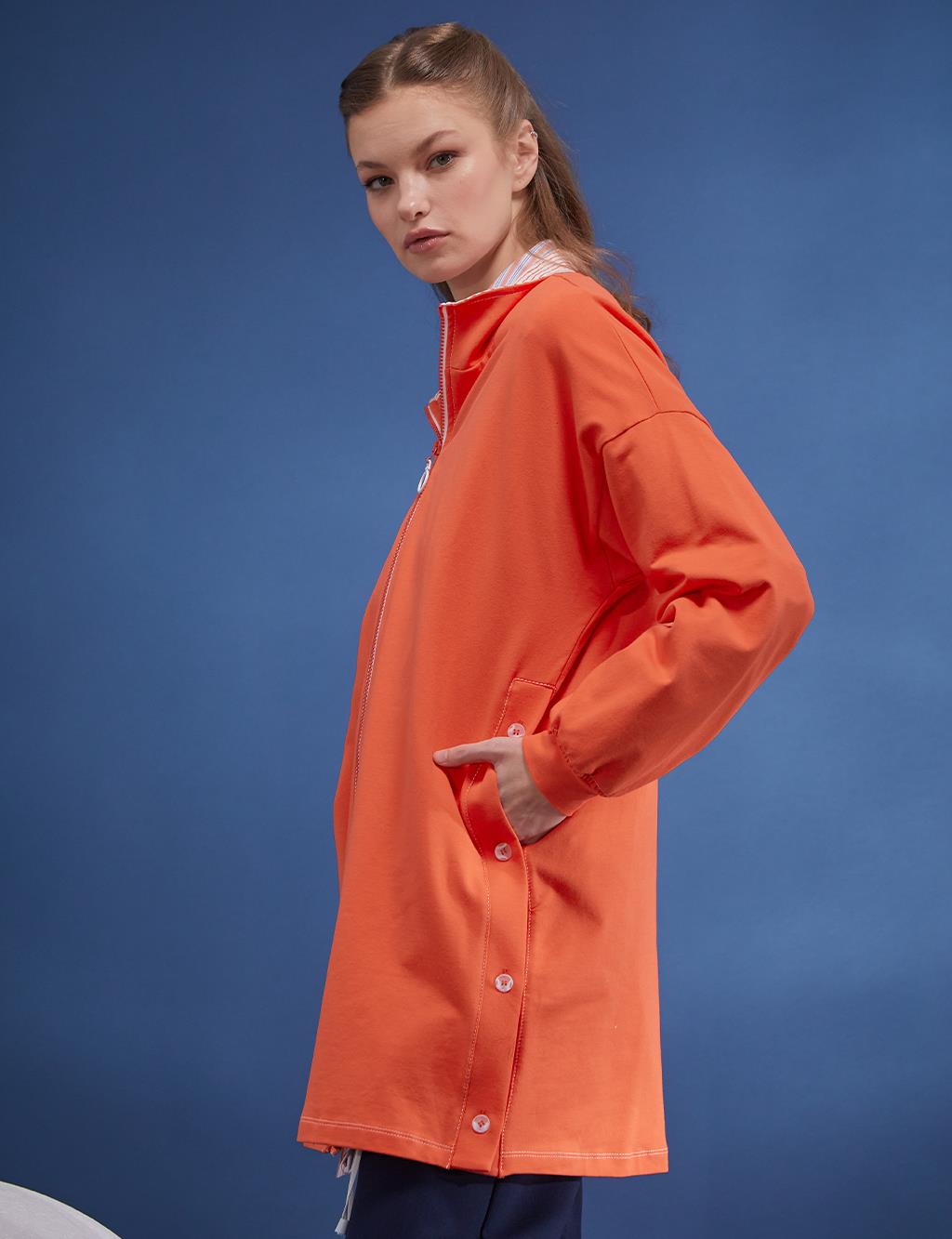 Punto Stitched Stand Up Sweatshirt Coral