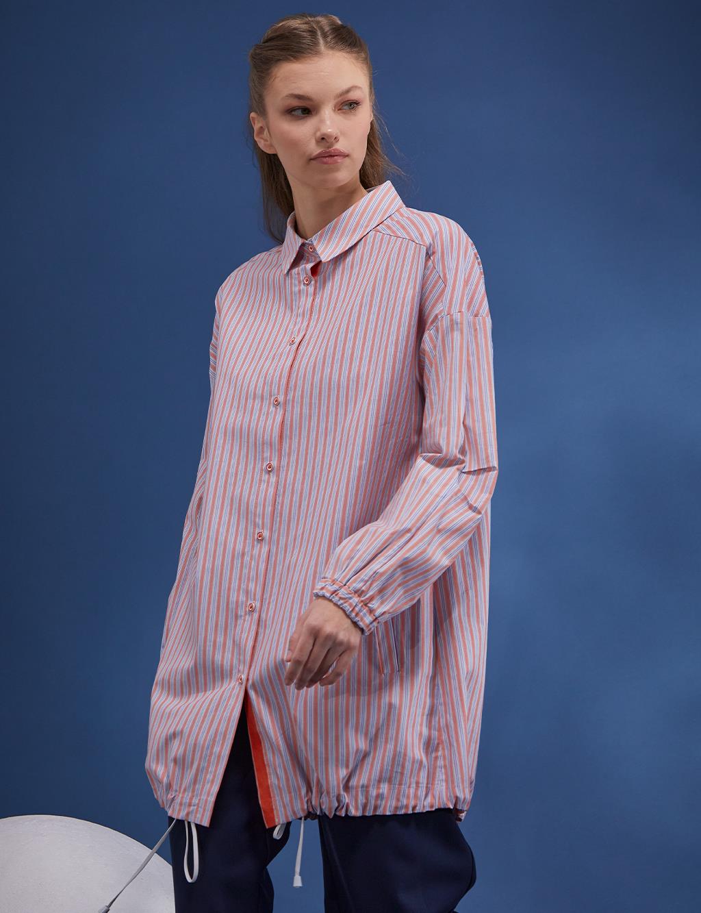 Pleated Skirt Striped Tunic Coral