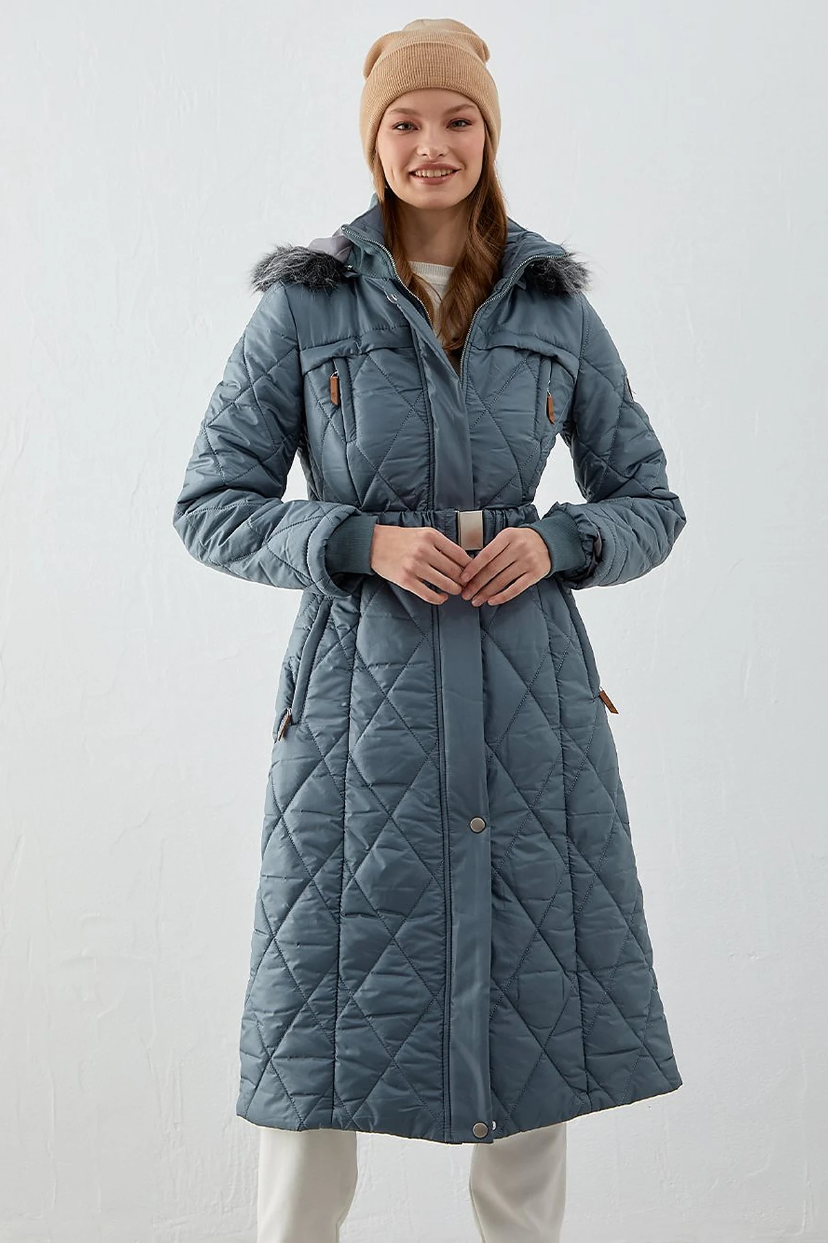 Diamond Quilted Puffer Coat Teal
