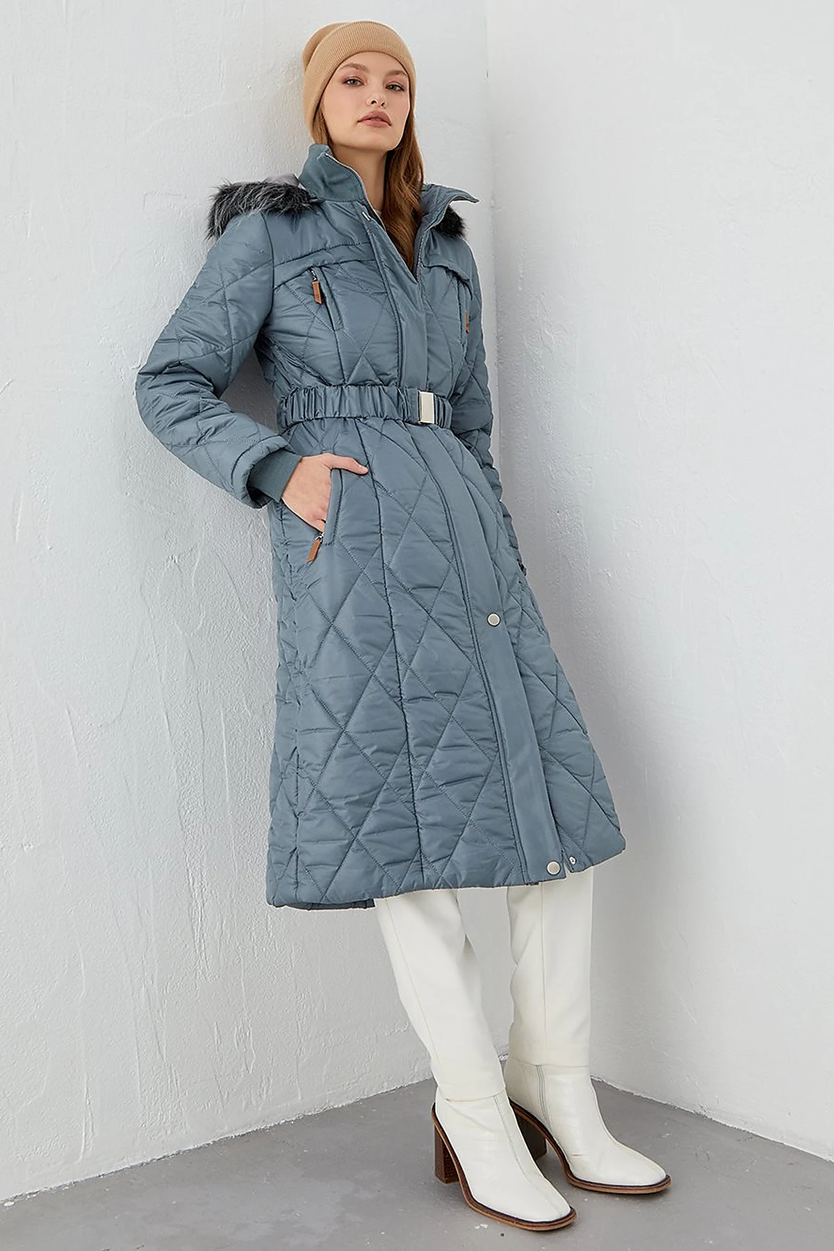 Diamond Quilted Puffer Coat Teal