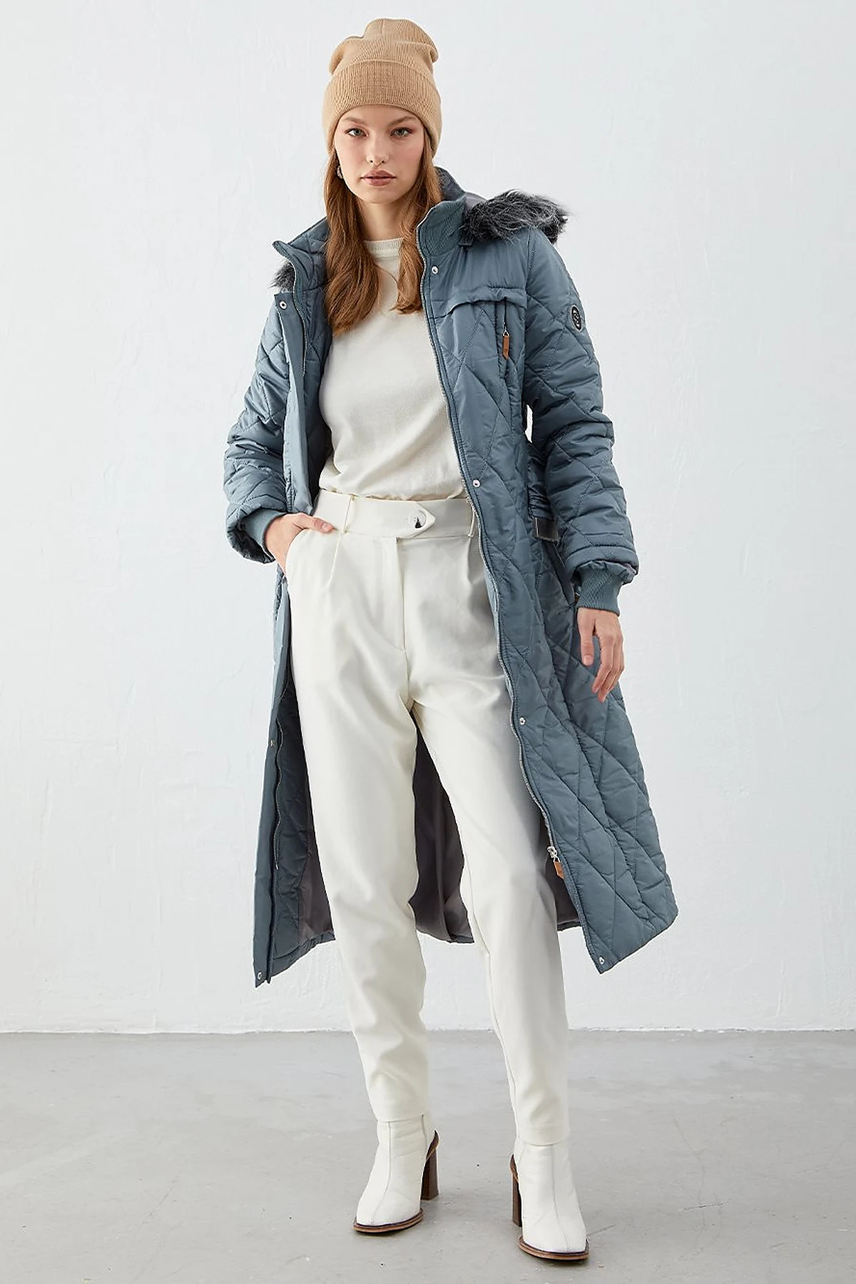 Diamond Quilted Puffer Coat Teal