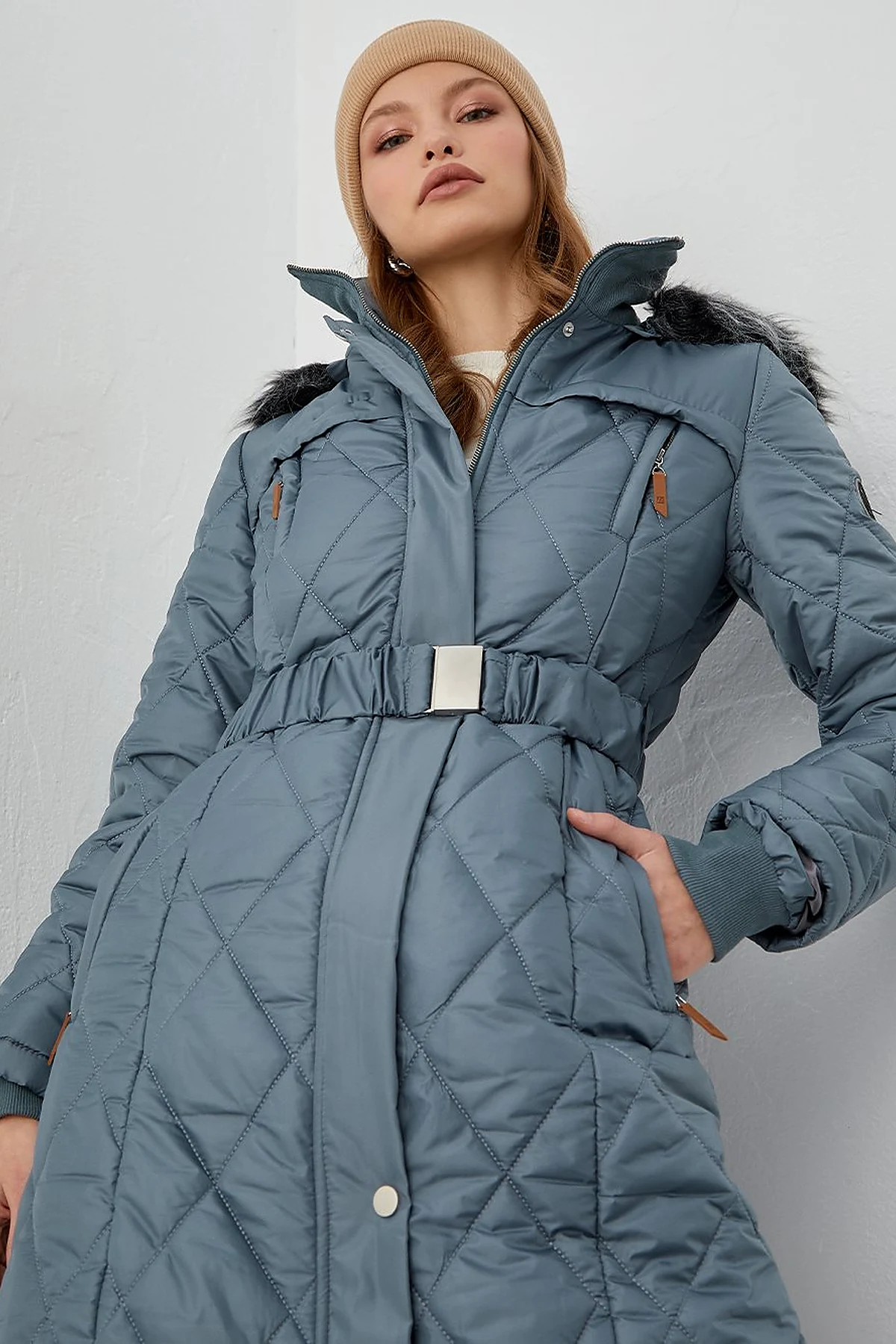 Diamond Quilted Puffer Coat Teal