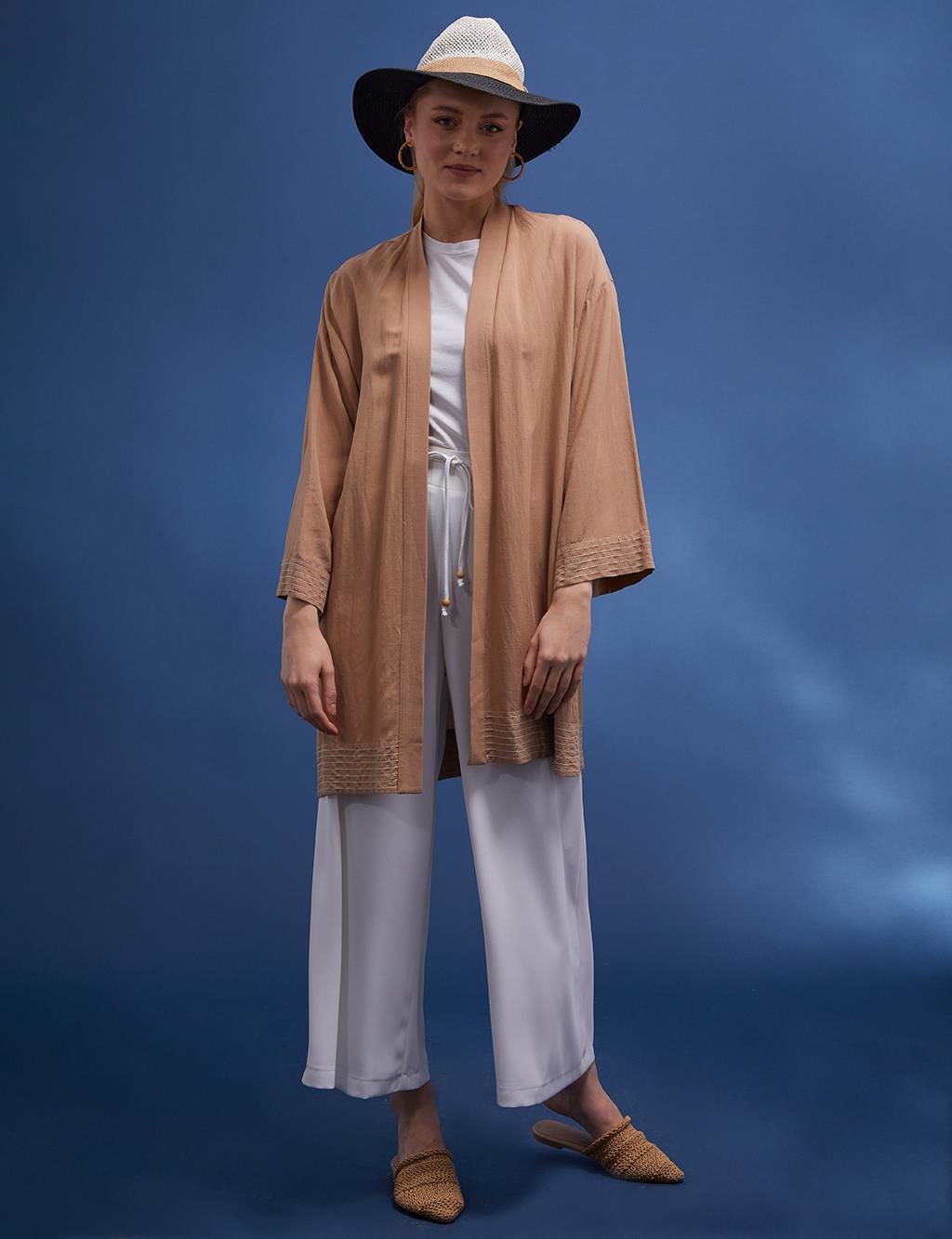 KYR Embroidered Low Sleeve Kimono Beige