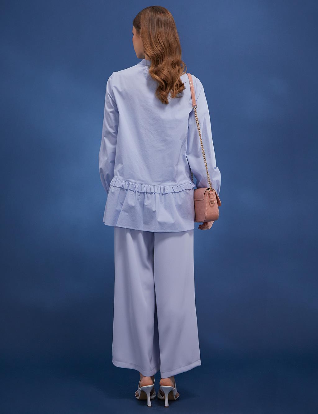 Frilly Embroidered Blouse Blue