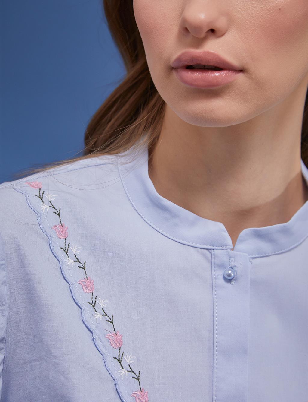 Frilly Embroidered Blouse Blue