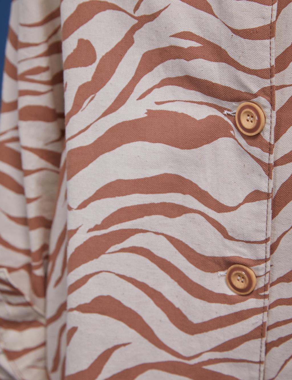 Zebra Patterned College Collar Tunic Ecru-Brown