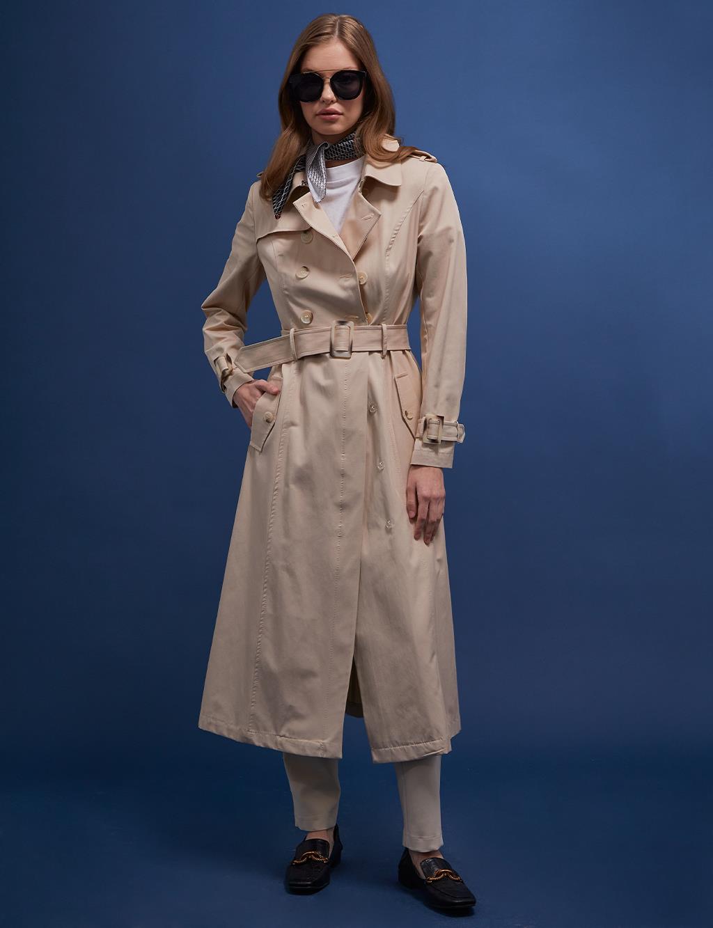 Epaulette Double Breasted Trench Coat Sand Beige