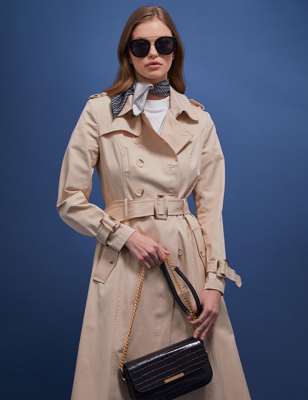Epaulette Double Breasted Trench Coat Sand Beige