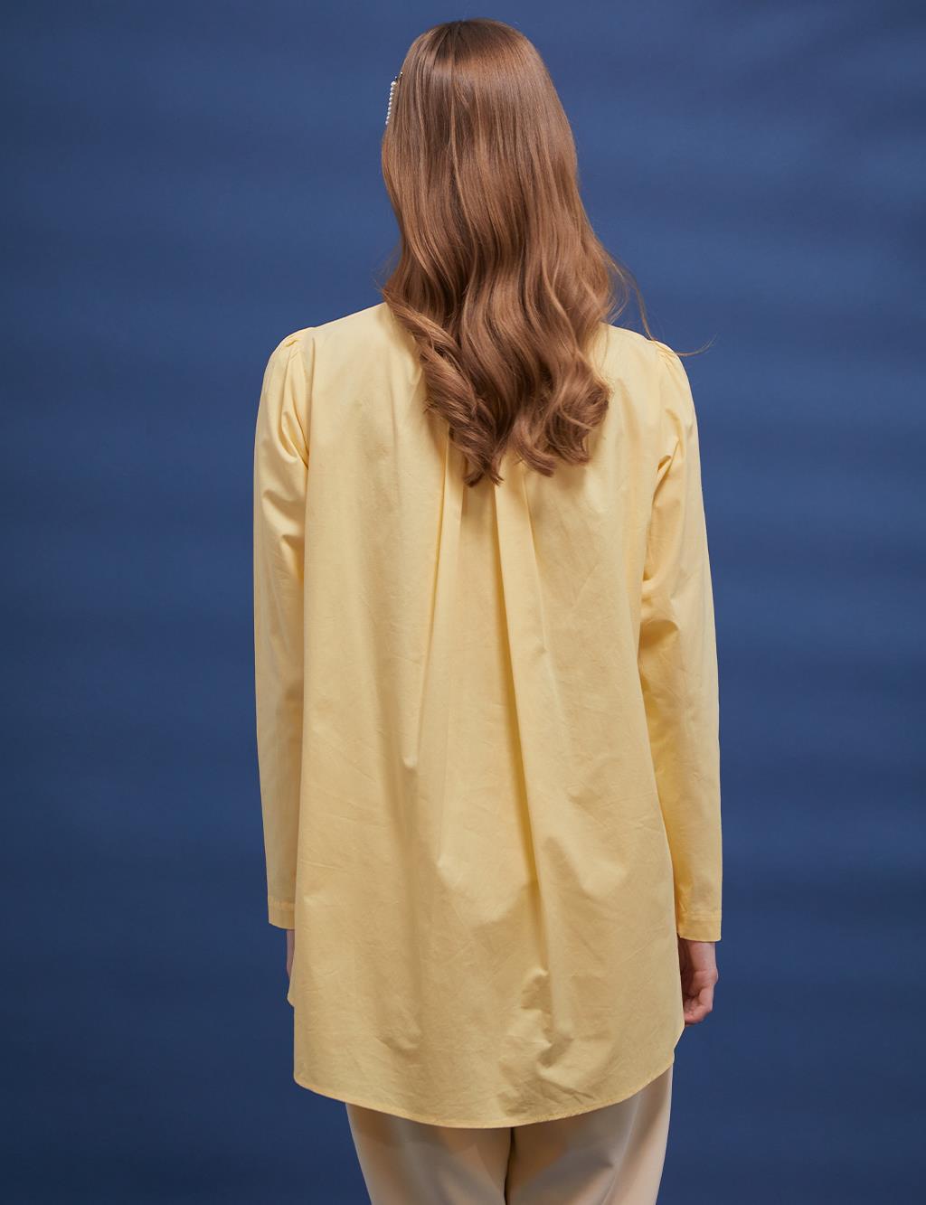 Bead Embellished Back Pleated Tunic Light Yellow