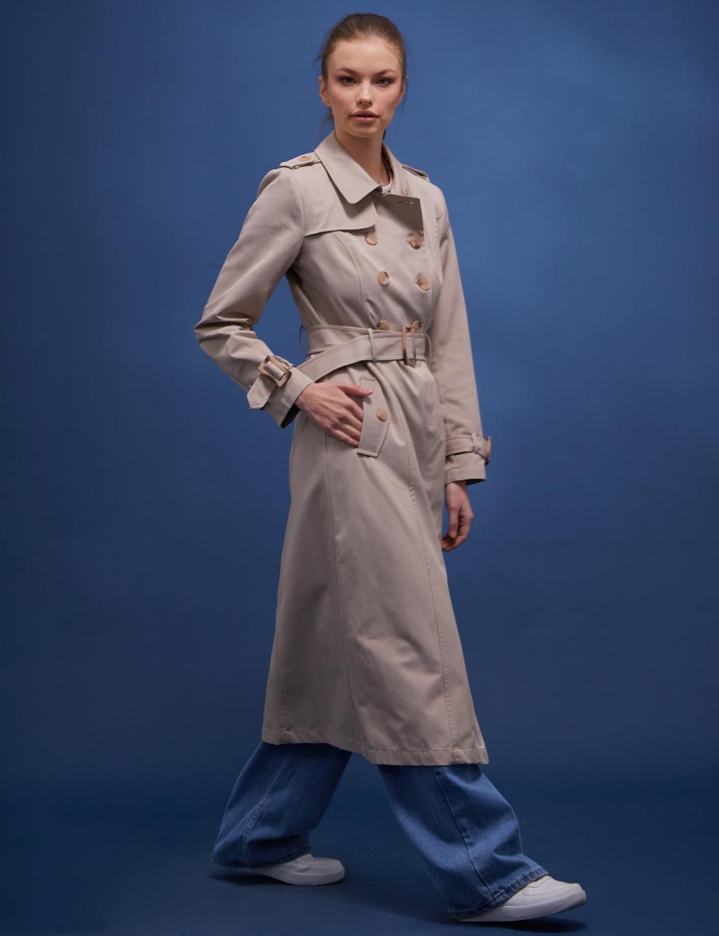 Epaulette Double Breasted Trench Coat Clay