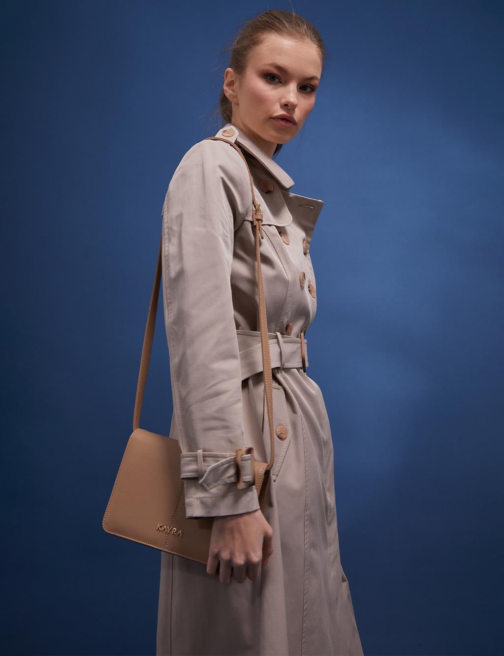 Epaulette Double Breasted Trench Coat Clay