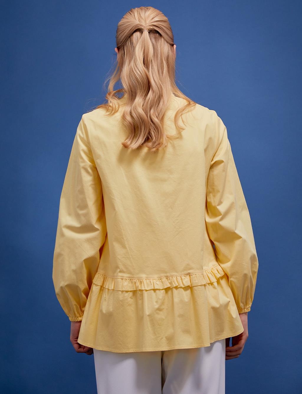 Eteği Fırfırlı İşlemeli Bluz Açık Sarı