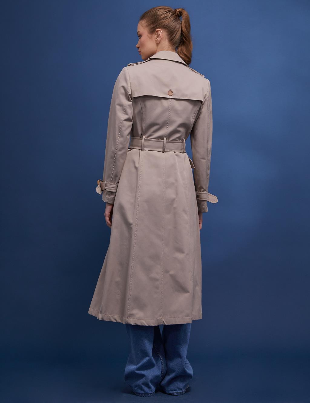 Epaulette Double Breasted Trench Coat Clay