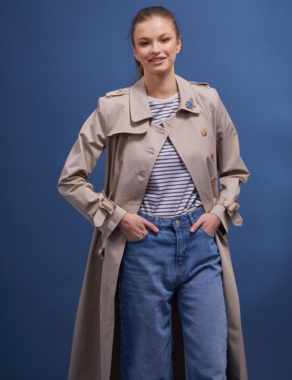 Epaulette Double Breasted Trench Coat Clay
