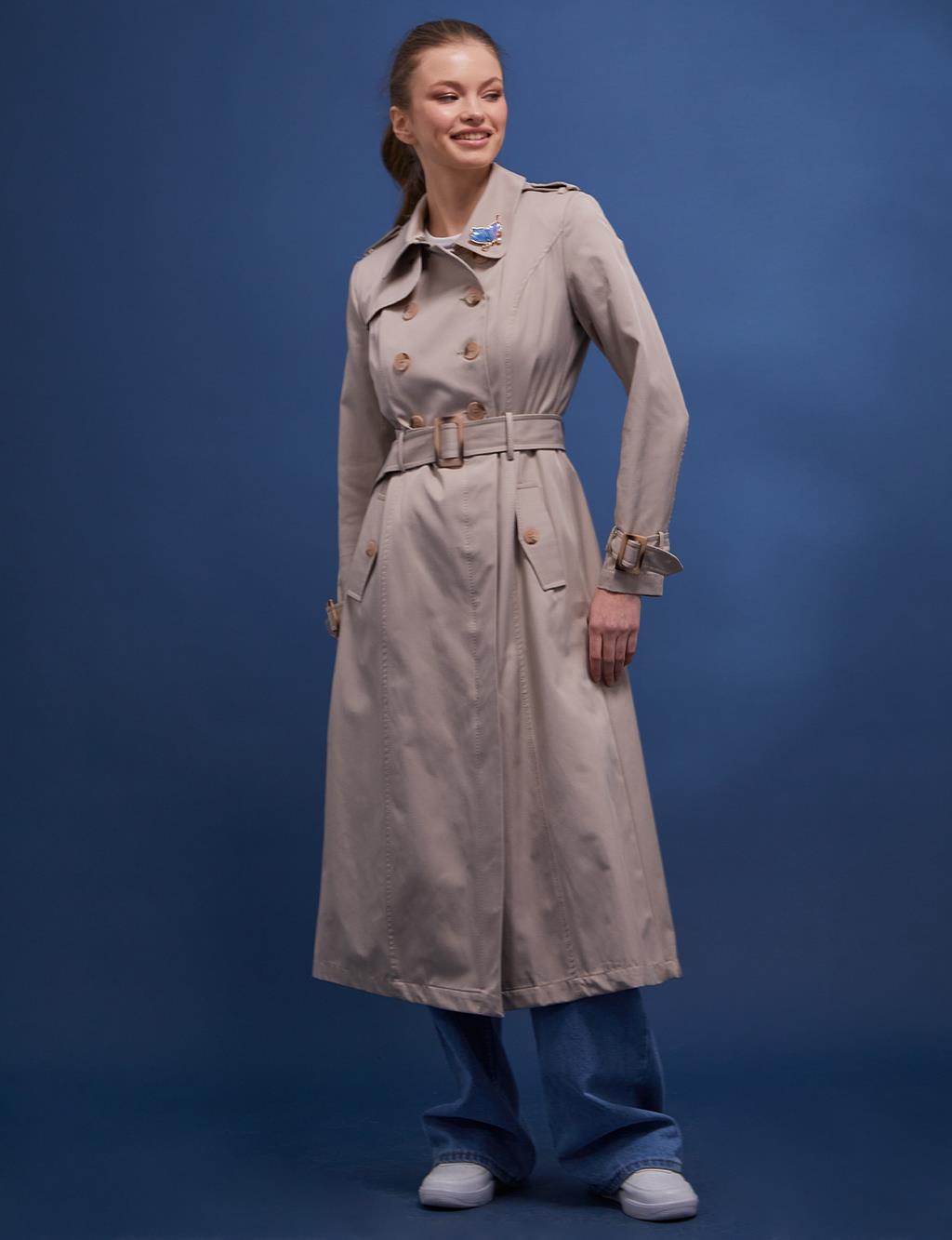 Epaulette Double Breasted Trench Coat Clay