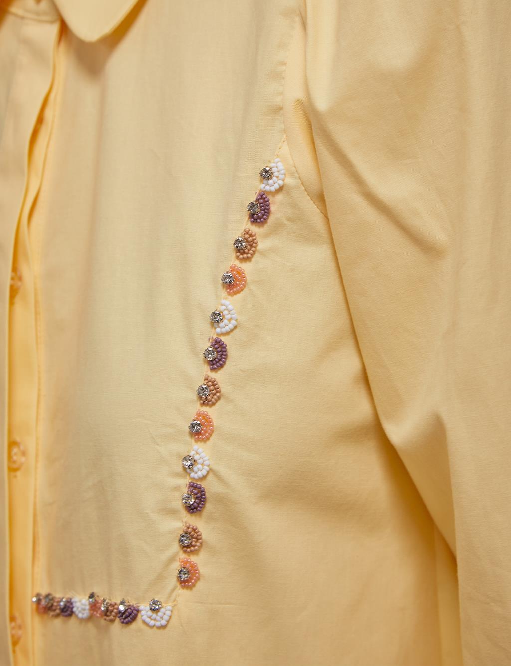 Bead Embellished Back Pleated Tunic Light Yellow