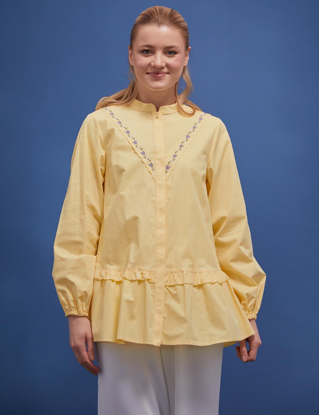 Frilly Embroidered Blouse Light Yellow