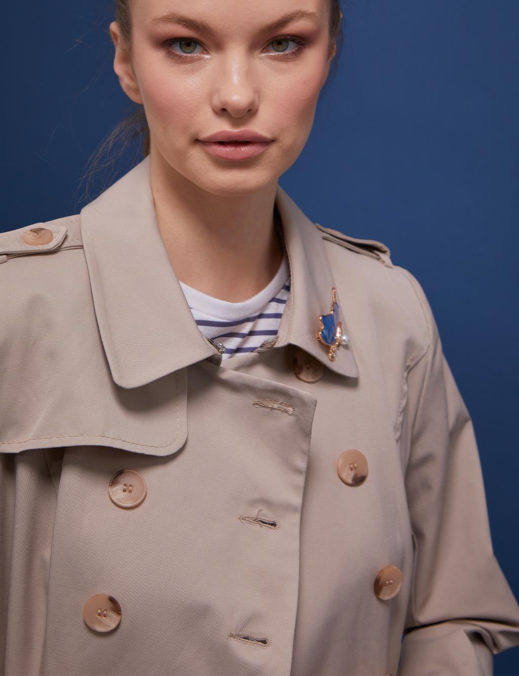 Epaulette Double Breasted Trench Coat Clay