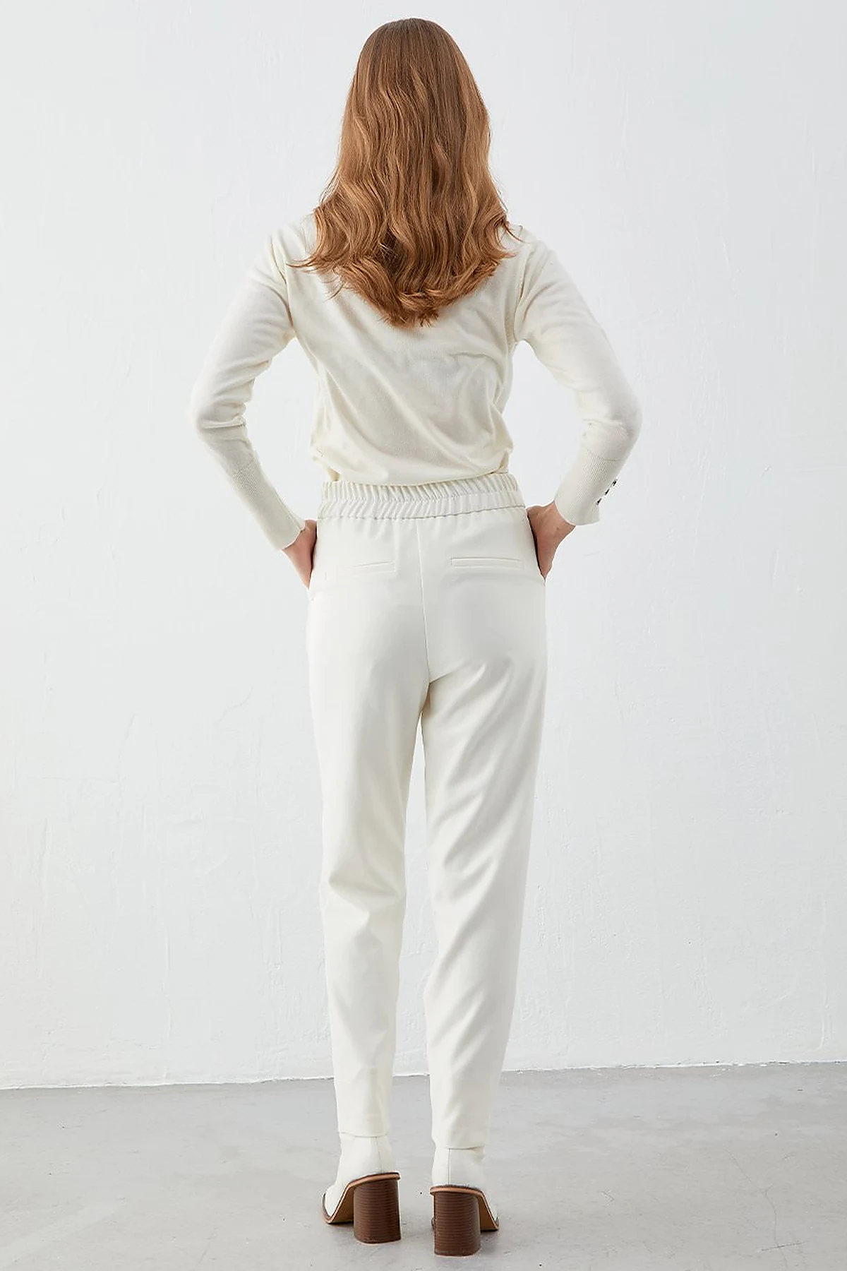 Beli Lastikli Slouchy Pantolon Beyaz